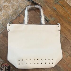 White Stud-Accent Tote Bag